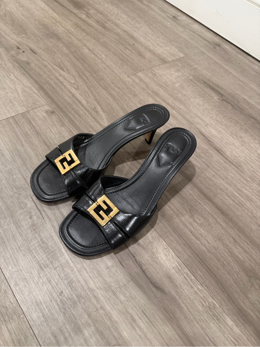 Fendi Fold Leather Kitten-Heel Sandals - Picture 3 of 8